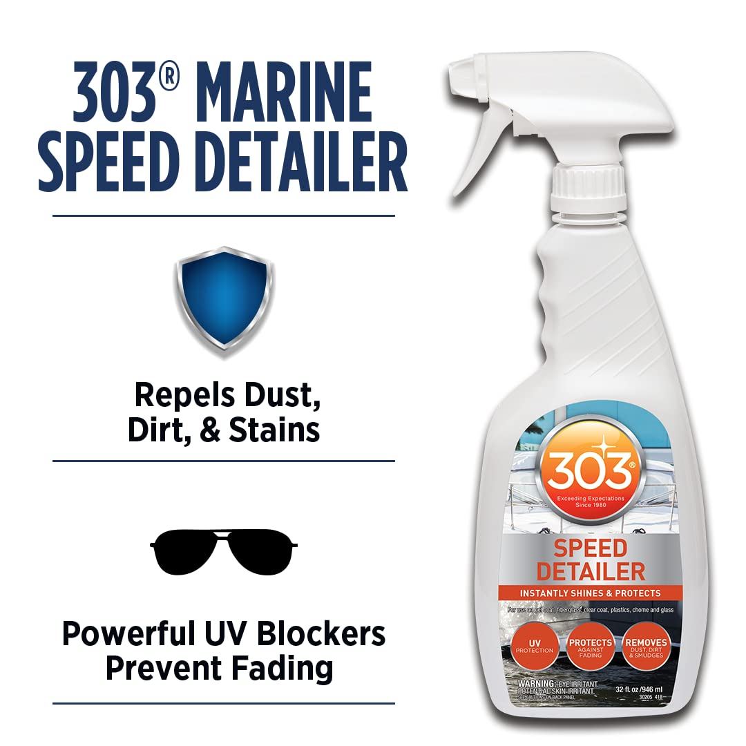 Marine Speed Detailer 303 Products - Instantly Shines And Protects - UV Protection - Protects Against Fading - Removes Dust, Dirt, And Smudges, 32 fl. oz. (30205)Packaging May Vary, White