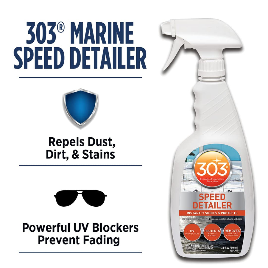 Marine Speed Detailer 303 Products - Instantly Shines And Protects - UV Protection - Protects Against Fading - Removes Dust, Dirt, And Smudges, 32 fl. oz. (30205)Packaging May Vary, White