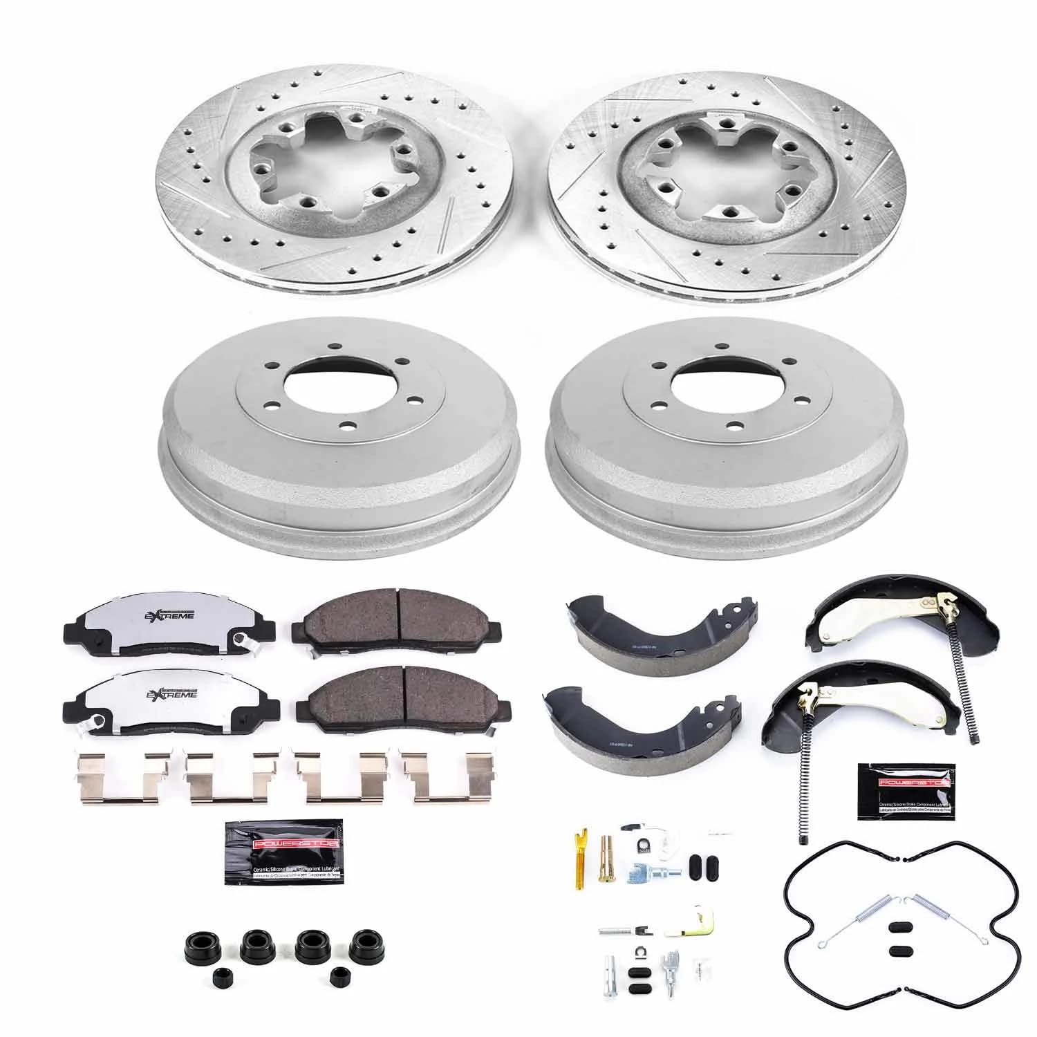 Power Stop K15236DK-36 Z36 Truck & Tow Front and Rear Brake Kit, Carbon Fiber Ceramic Brake Pads and Drilled/Slotted Brake Drums For Colorado, Canyon, i-, i-290, i-, i-370 [Model Specific]