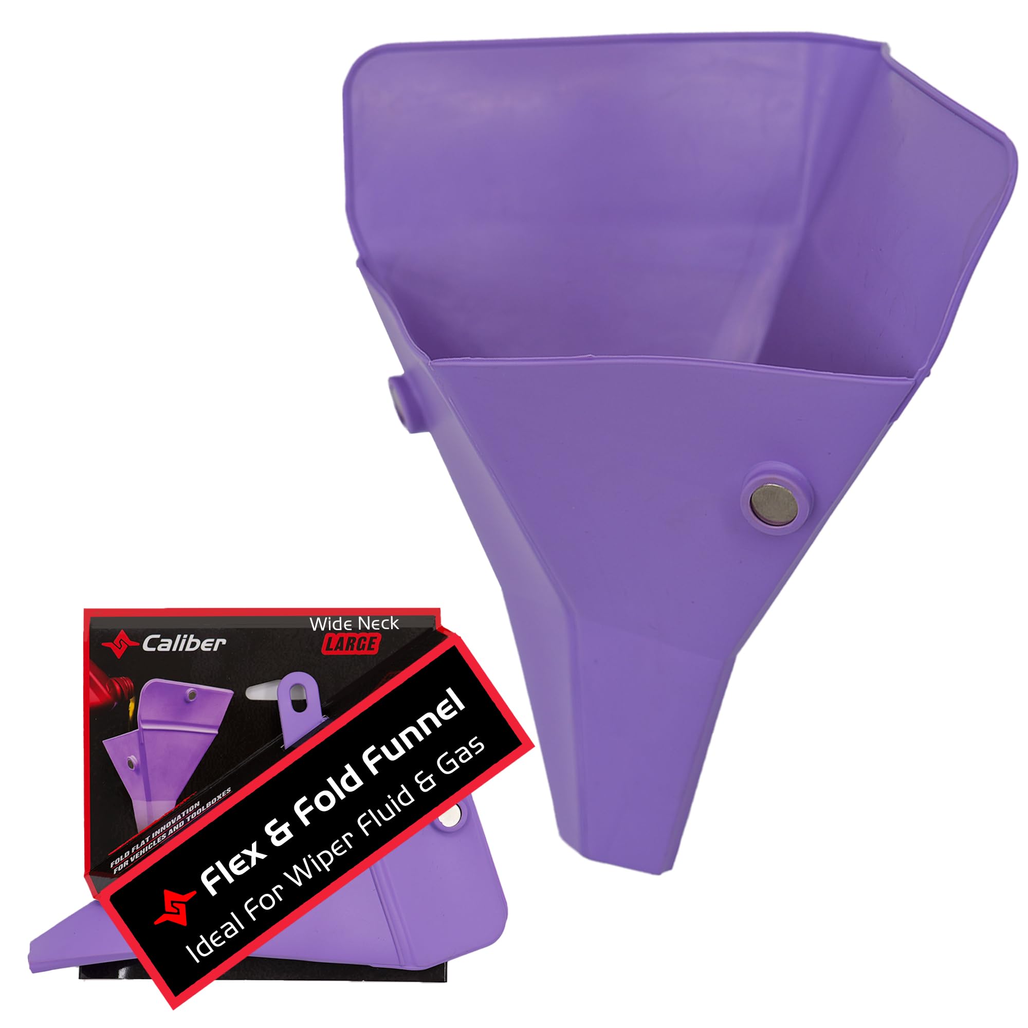 Flex & Fold Caliber, Flexible Funnel for Automotive Use, Wide Neck Funnel for High Volume Fluid Transfers, Purple