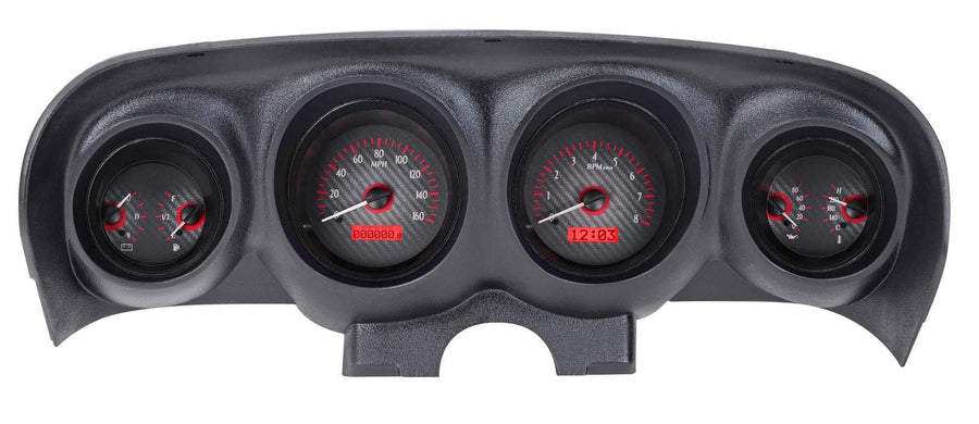 Dakota Digital VHX-69F-MUS-C-R Analog Dash Gauge System Compatible with 1969-70 Ford Mustang Carbon Fiber Red Backlighting