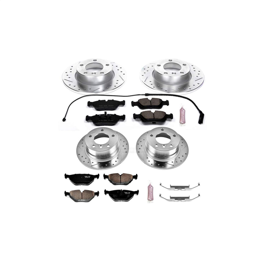 Power Stop K591 Z23 Carbon Fiber Brake Pads with Front and Rear Drilled & Slotted Brake Rotors Kit