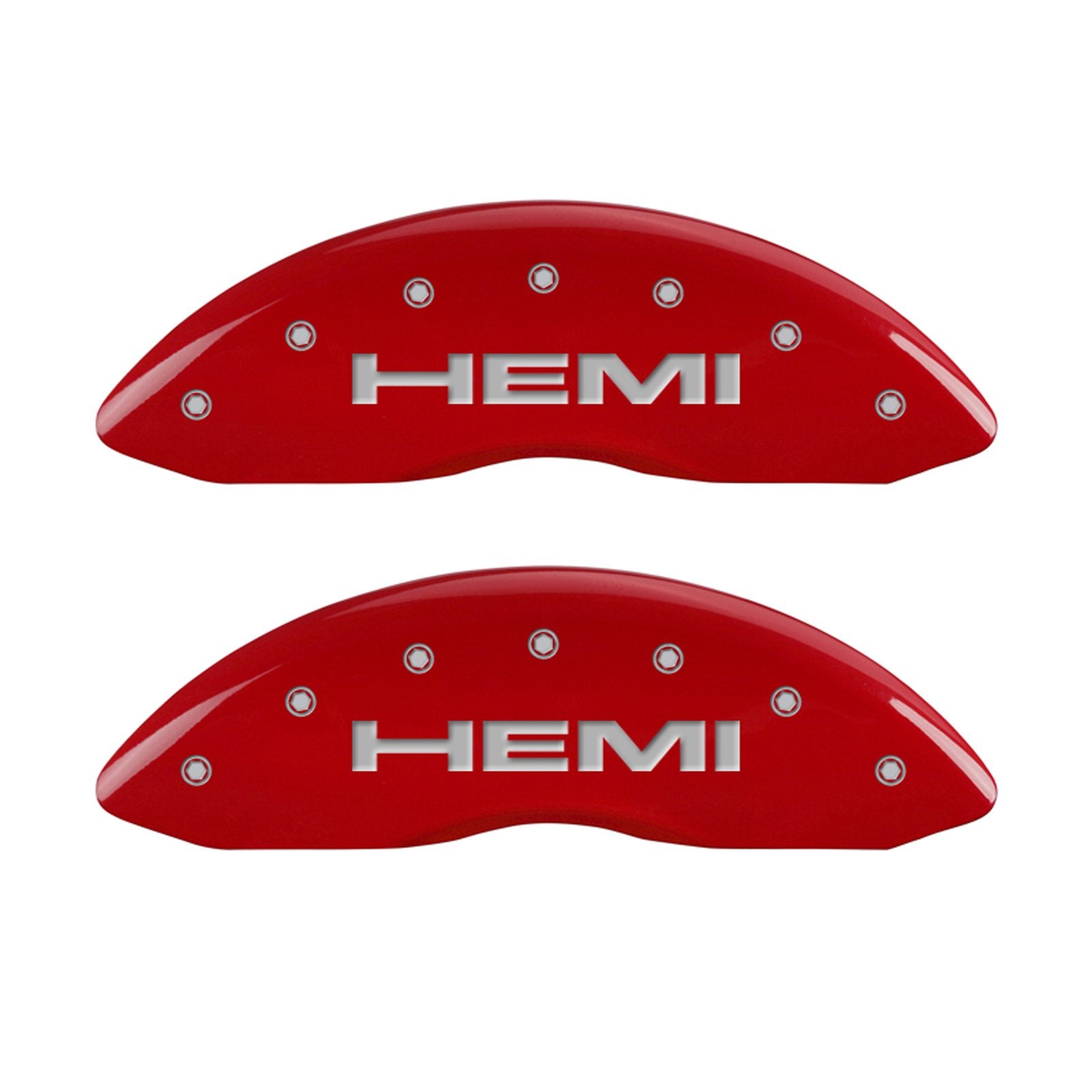 MGP Caliper Covers 'Hemi' Engraved Red Powder Coat Finish 12088SHEMRD with Silver Characters, (Set of 4)