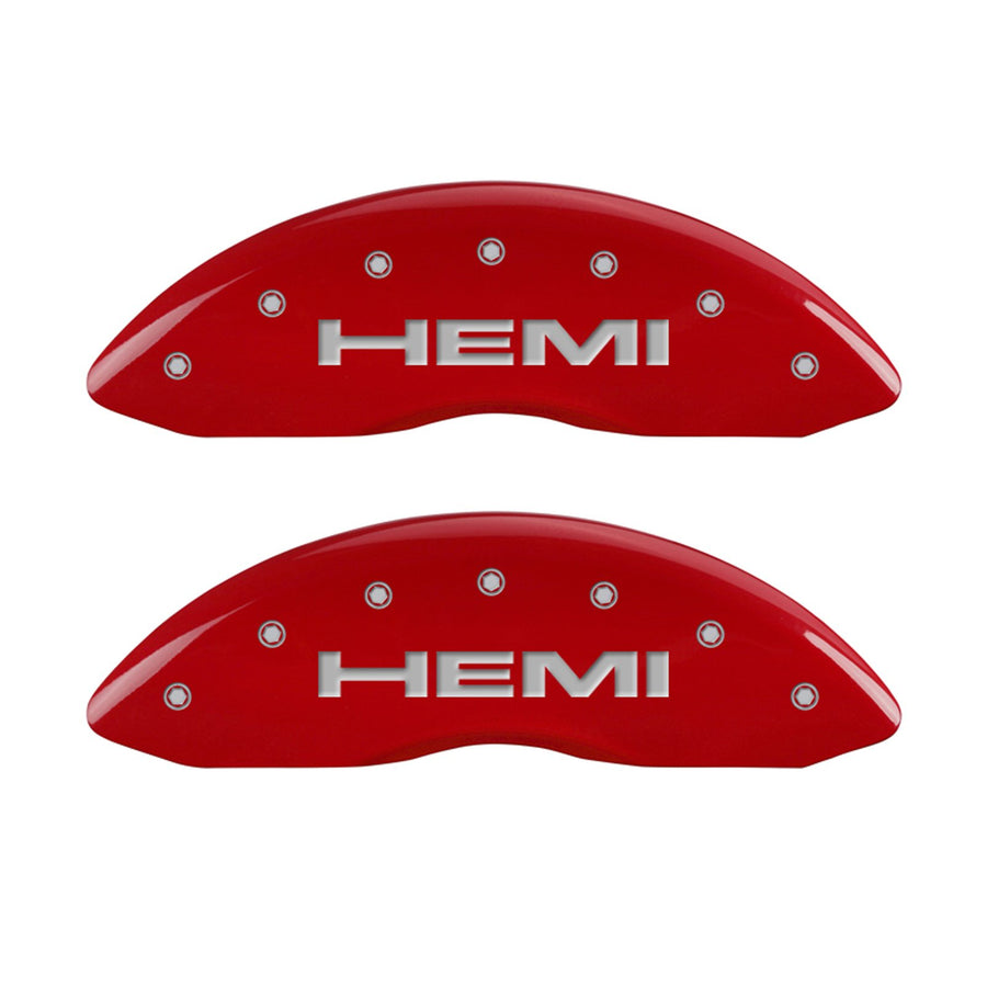 MGP Caliper Covers 'Hemi' Engraved Red Powder Coat Finish 12088SHEMRD with Silver Characters, (Set of 4)