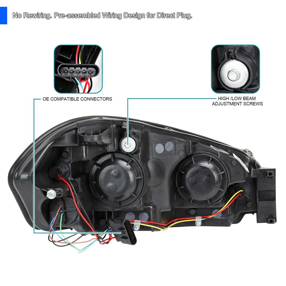 Smoke Headlights w/LED Strip Spec-D Tuning Compatible with 2006-2013 Chevy Impala, 2006-2007 Monte Carlo, Left + Right Pair Headlamps Assembly