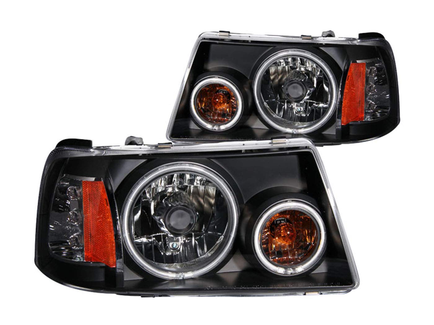 USA ANZO 111152 Ford Ranger 1 Pc. Crystal Black Clear Amber Headlight with Halo Assembly - (Sold in Pairs)