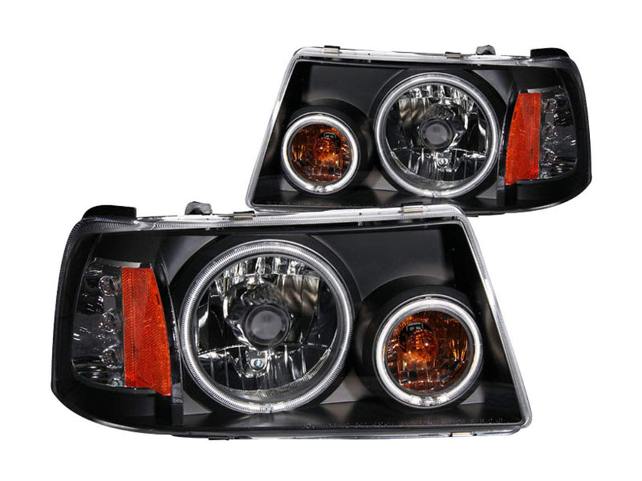 USA ANZO 111152 Ford Ranger 1 Pc. Crystal Black Clear Amber Headlight with Halo Assembly - (Sold in Pairs)