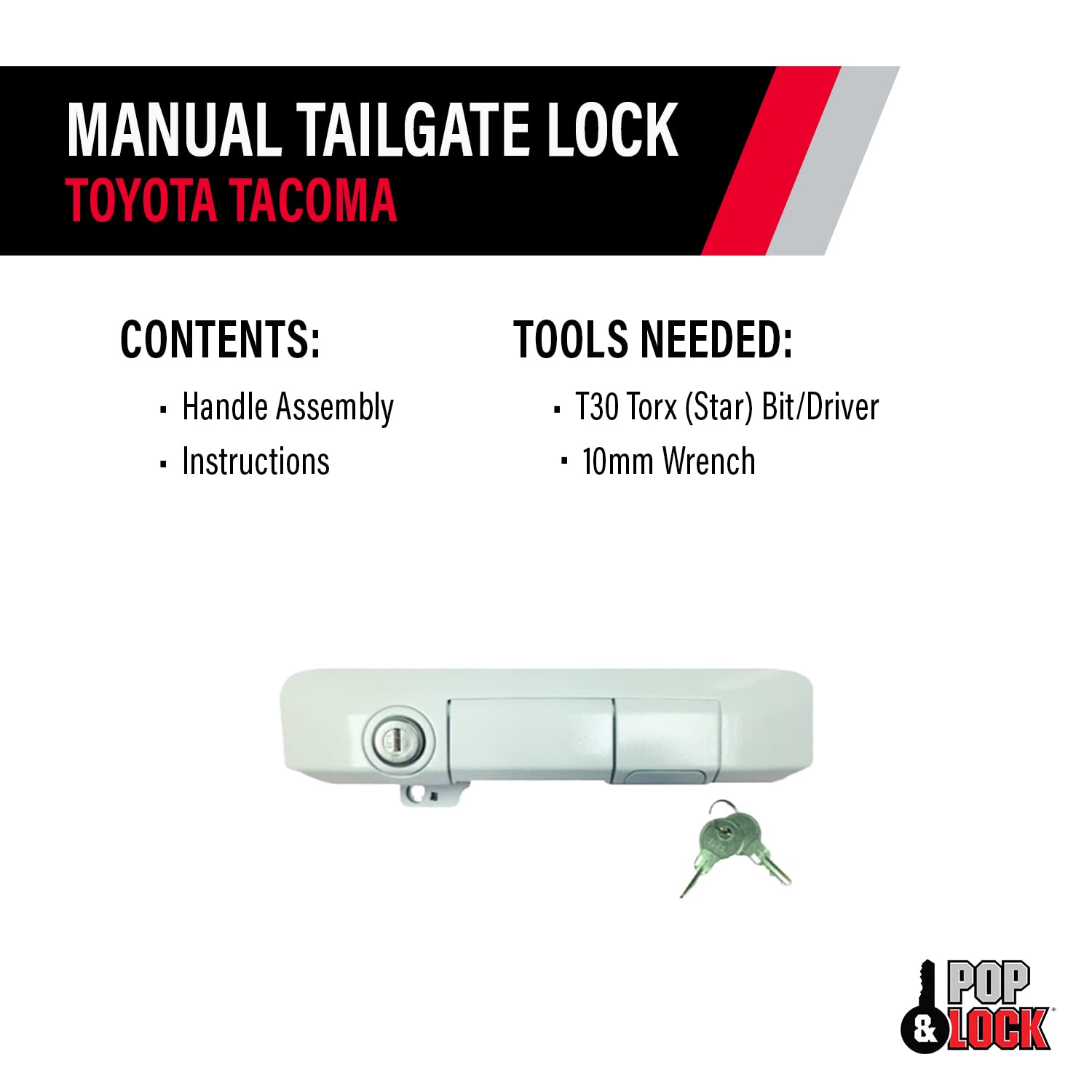 Manual Tailgate Lock Pop & Lock PL5503 Super White for Toyota Tacoma (Standard Lock)