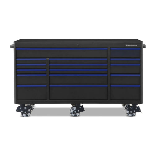 Montezuma Tool Box - 72" x 30" Rolling Tool Cabinet with 16 Drawer Multiple Power Outlets & Black Powder Coat Finish - M723016TC
