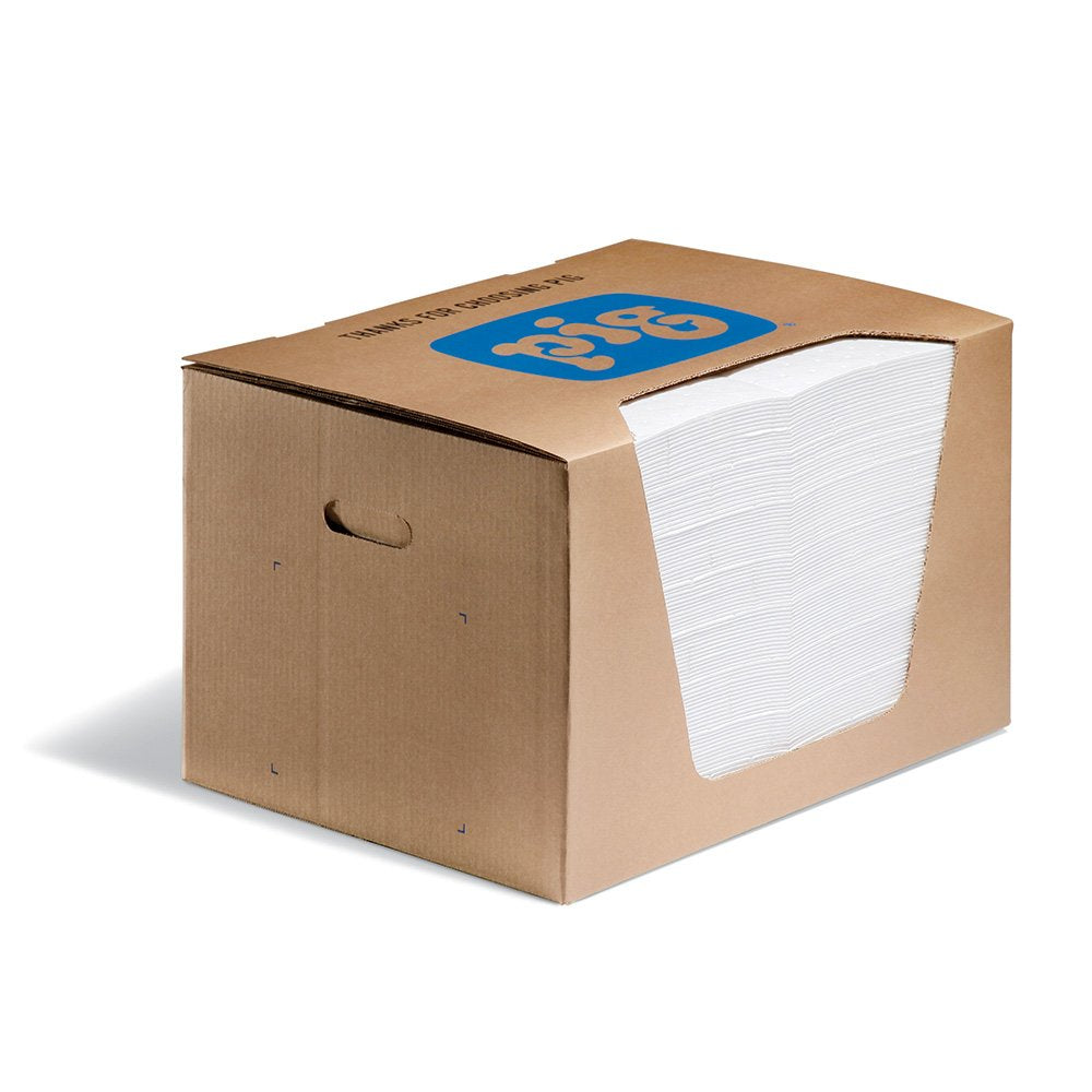 PIG Oil-Only Absorbent Mat Pad - Oil Mat - 100 Pads per Dispenser Box - 15" x 20" Pad - Absorbs up to 28 Ounces per Pad - Heavyweight - MAT440