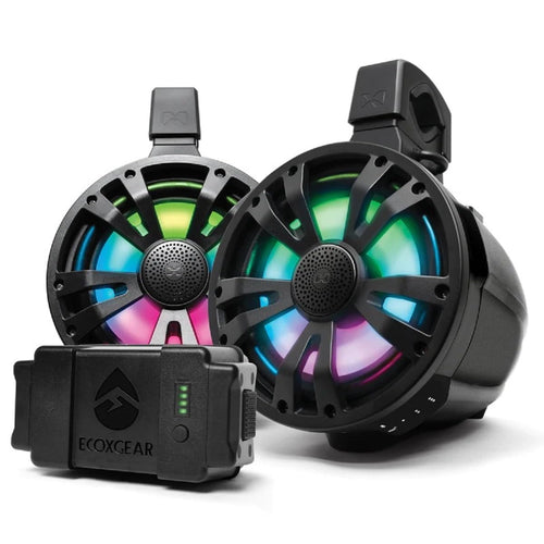 SoundExtreme TB8 8-inch ExtremeTower Powersports Marine Waterproof Sealed 2-Way – 1 Battery-Powered Bluetooth Amplified Speaker + 1 Passive Speaker – Black