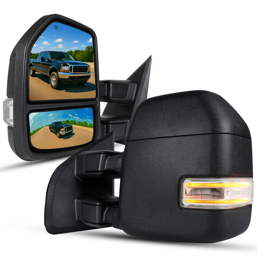 Spec-D Tuning Telescopic Black Towing Mirror Clear Signal Power Heated Compatible with 1999-2016 Ford F-250, F-350, F-450 Super Duty Left + Right Pair