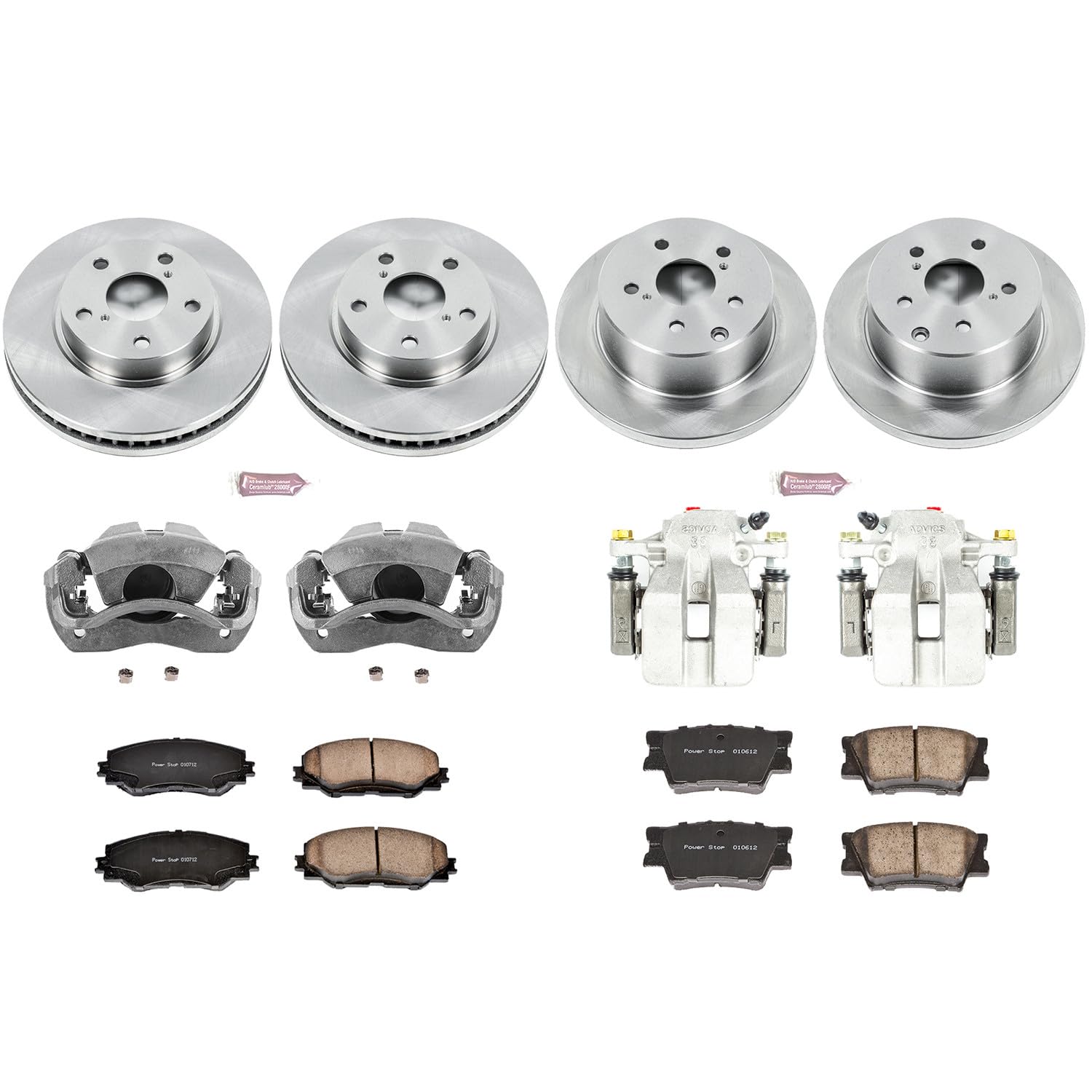Power Stop KCOE4100 Replacement Autospeciality Front and Rear Caliper Kit- OE Rotors, Ceramic Brake Pads, Calipers For Toyota RAV4 2006-2011 [Model Specific]