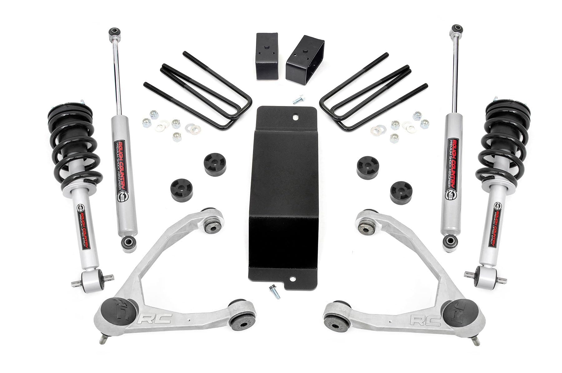 Rough Country 3.5" Lift Kit with N3 Rear Shocks/N3 Loaded Struts for Chevy Silverado & GMC Sierra 1500 (2007-2013) - Silver Control Arms