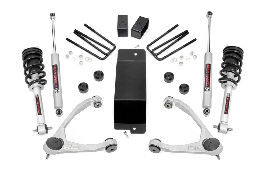 Rough Country 3.5" Lift Kit with N3 Rear Shocks/N3 Loaded Struts for Chevy Silverado & GMC Sierra 1500 (2007-2013) - Silver Control Arms