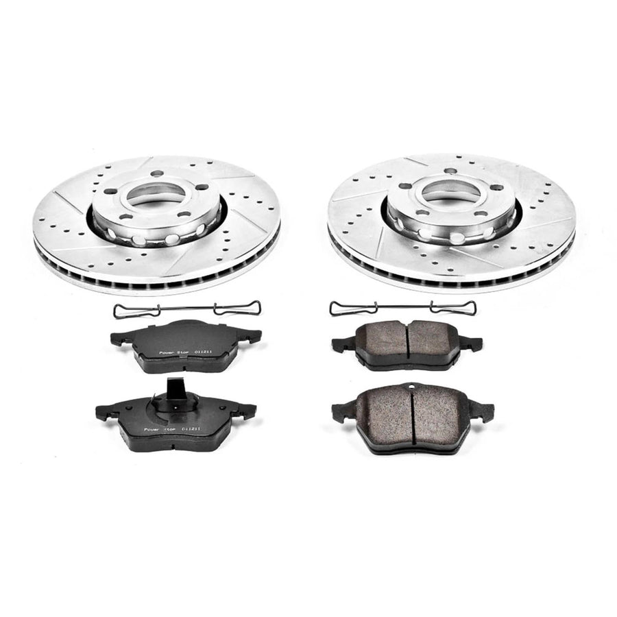 Power Stop K3103 Z23 Carbon Fiber Brake Pads with Drilled & Slotted Brake Rotors Kit For Audi A4 1996-1998, Audi A4 Quattro 1996-1998 [Model Specific]