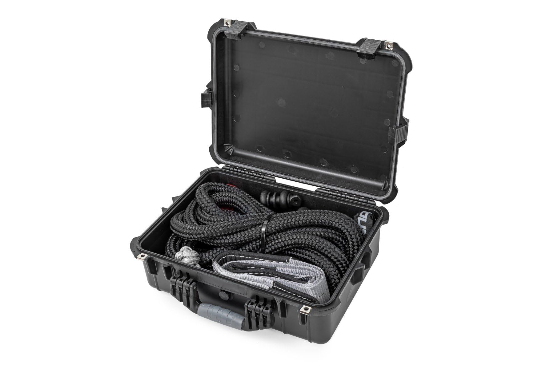 Winch Recovery Kit Rough Country for Synthetic Cable Winches - Complete Off-Road Kit with Tow Strap, D-Rings, Snatch Block, Gloves & Case