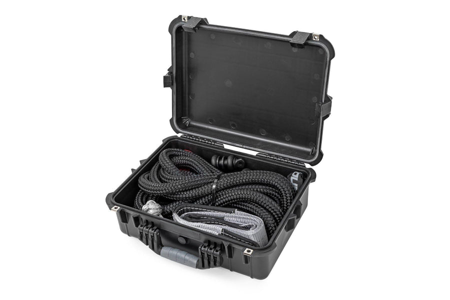 Winch Recovery Kit Rough Country for Synthetic Cable Winches - Complete Off-Road Kit with Tow Strap, D-Rings, Snatch Block, Gloves & Case
