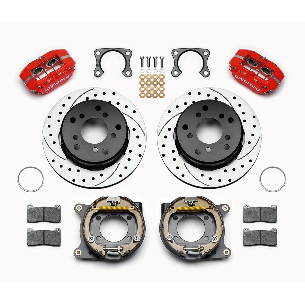 WILWOOD 140-13322-DR REAR KIT,DISC/DRUM,BIG FORD2.36 OFF,DPL,1 PC,5x5.50 BC,12.19 ROTOR,DRILLED,RED