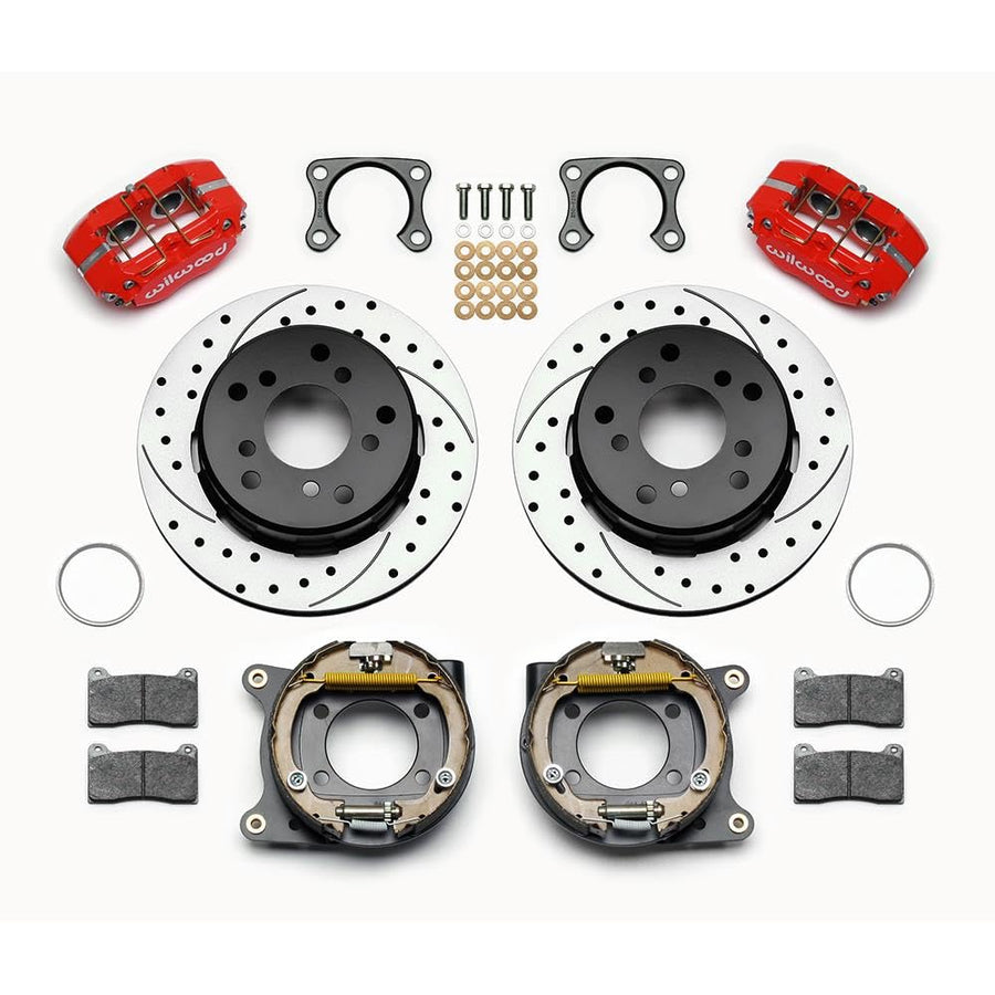 WILWOOD 140-13322-DR REAR KIT,DISC/DRUM,BIG FORD2.36 OFF,DPL,1 PC,5x5.50 BC,12.19 ROTOR,DRILLED,RED