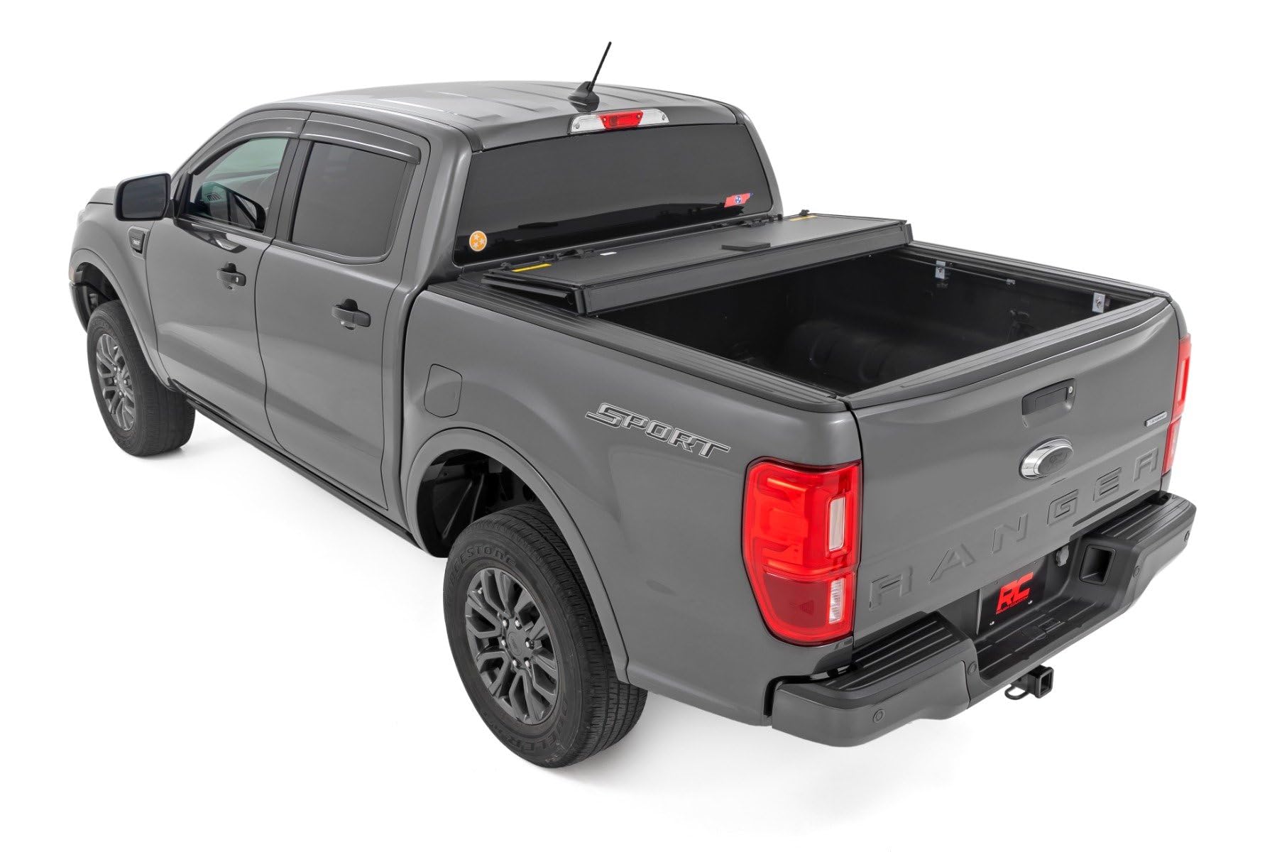 Rough Country Hard Truck Bed Flip Up Cover for Ford Ranger (2019-2023) - Fits 5' (61") Bed, Weather-Resistant, Tri-Fold Aluminum Panels