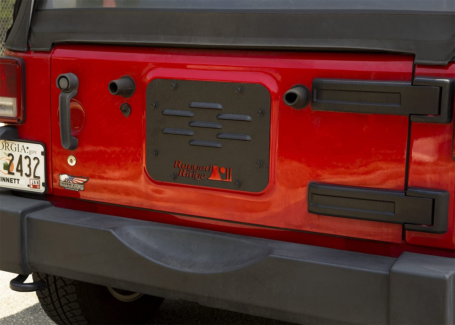 Rugged Ridge Delete Plate Tire Carrier | Black, Vented | 11586.10 | Fits 2007-2018 Jeep Wrangler JK