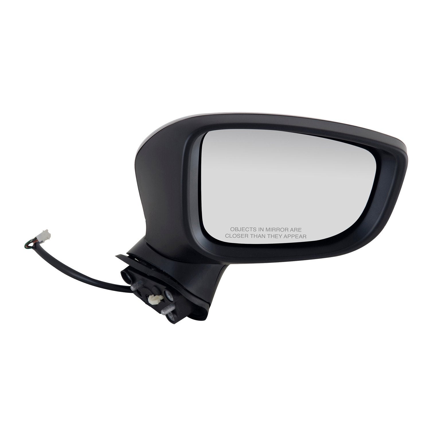 Mazda 3 Passenger Side Mirror for Japan Built, Textured Black w/PTM Cover, Foldaway, w/o Blind Spot Detection, Power