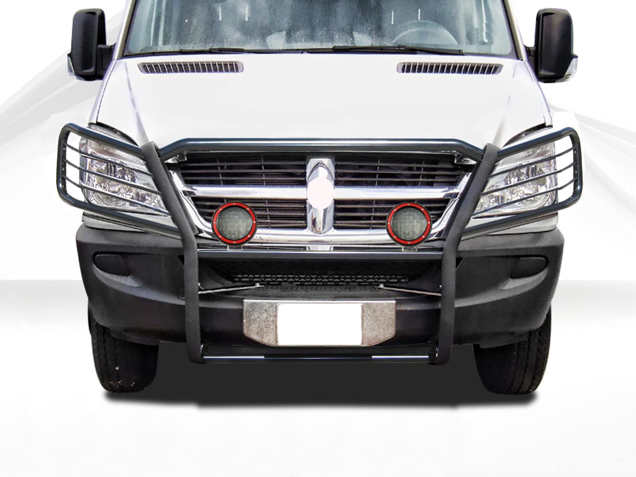 Modular Black Black Horse Grille Guard Come W/Pair of 5.3" LED Lights Compatible with 07-09 Dodge Sprinter-Freightliner 2500/3500|07-11 -Benz Sprinter 1500|10-18-Benz Sprinter 2500/3500-17D502MA-PLFR