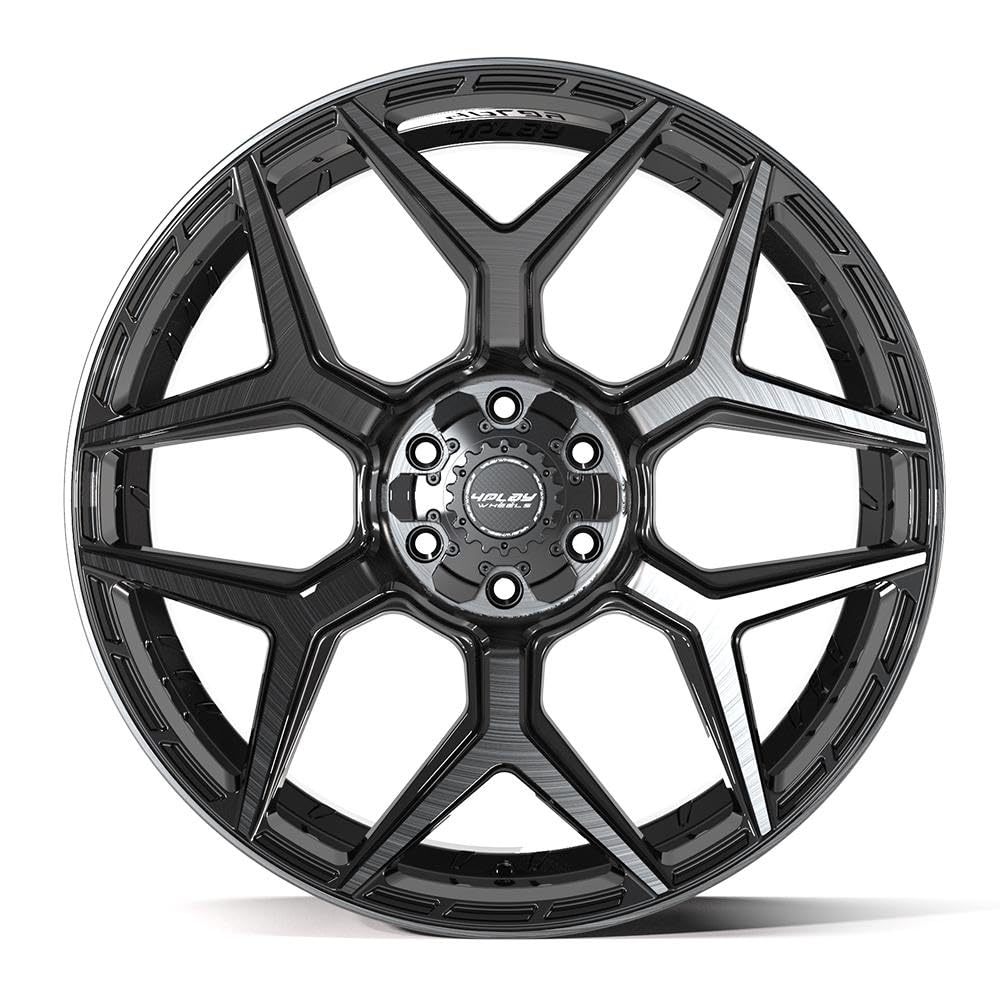 4PLAY 24 Inch Wheels 4P06 Rim Fits 6x135 & 6x139.7 24x10 Gloss Black Brushed with Tinted Clear (1)