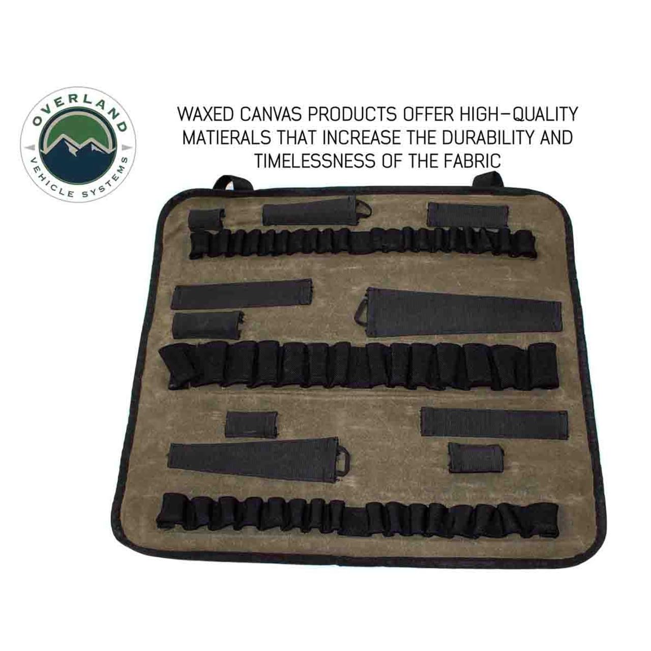 Rolled Socket Organizer Overland Vehicle Systems Storage Bag - #16 Premium Waxed Canvas - Storage for 50 sockets and 10 extra storage pockets for Ratchets