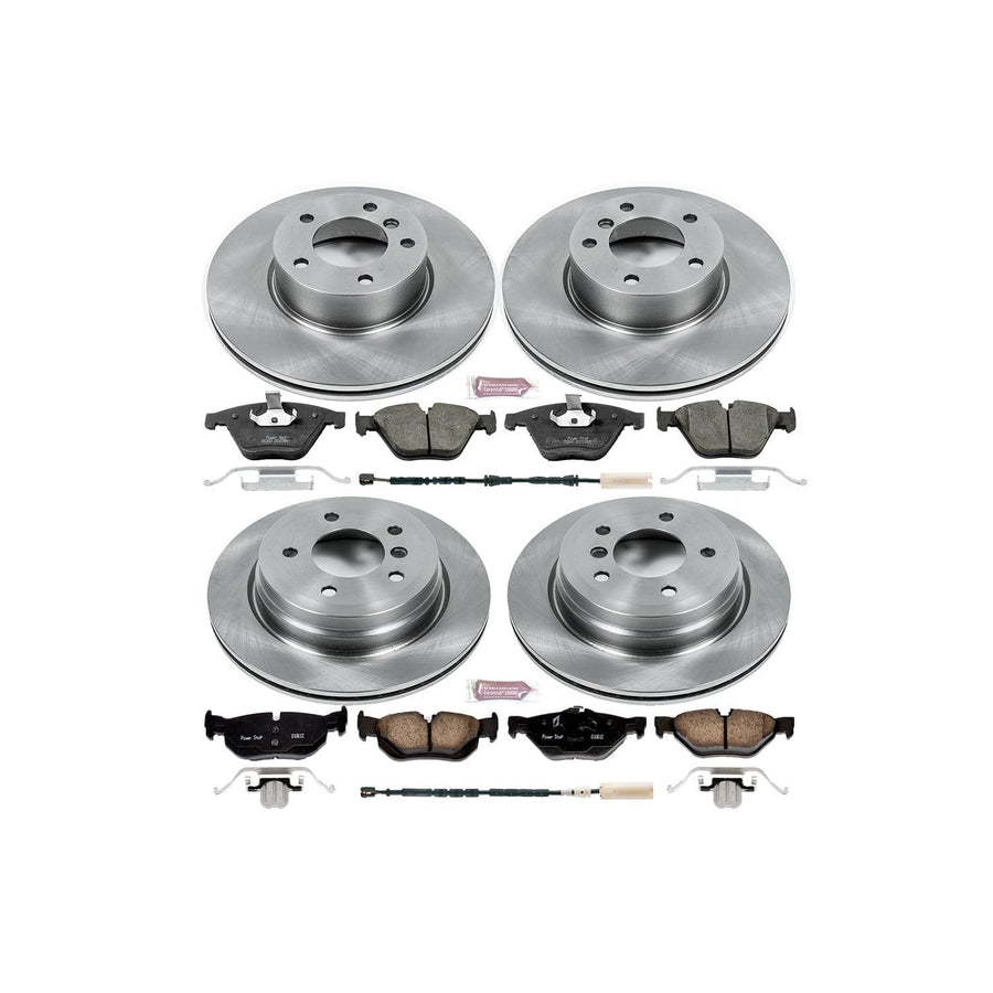 Power Stop Autospecialty KOE7024 Front and Rear Replacement Brake Kit-OE Brake Rotors & Ceramic Brake Pads and 1 Front & 1 Rear Sensor Wires