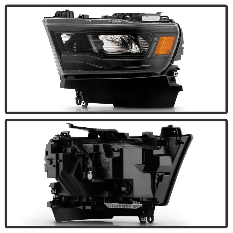 Dodge Ram 1500 19-22 OE Plus Fit Halogen Black Bezel Full LED w/DRL Smoke Signal Headlights - Spyder Black