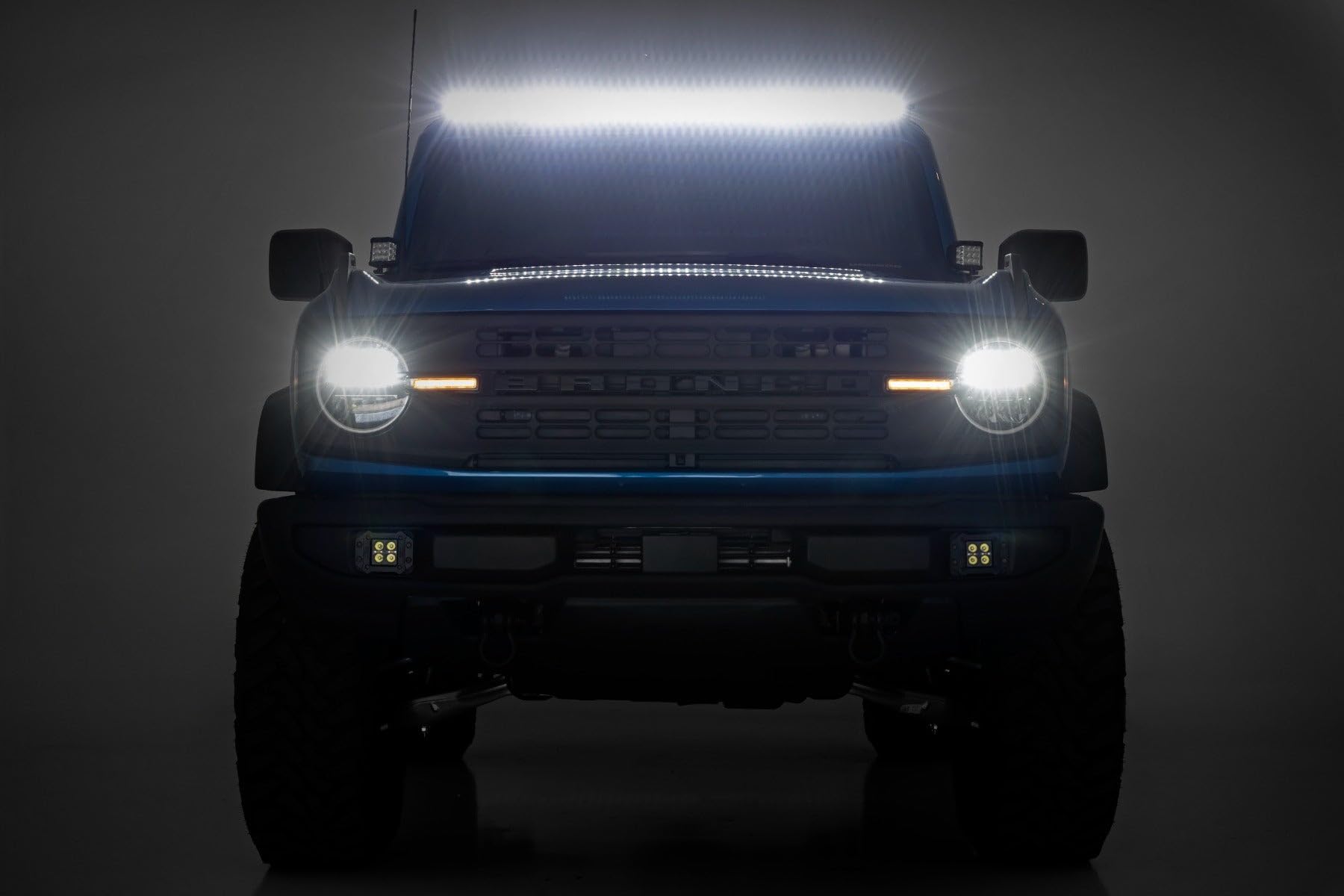 50" Rough Country LED Light Bar Windshield Mount Kit for Ford Bronco (2021-2025) - 240W, 19,200 Lumen CREE LED, Spot Focus Beam