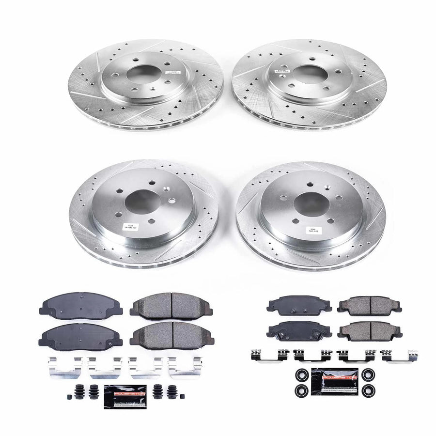 Power Stop K5539 Z23 Carbon Fiber Brake Pads Front and Rear with Drilled & Slotted Brake Rotors Kit For Cadillac STS 2009-2011 [Model Specific]