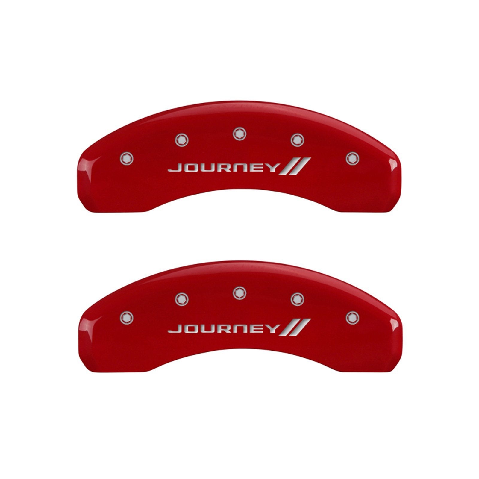 MGP Caliper Covers 'Journey ll' 12200SJNYRD Engraved Caliper Cover with Red Powder Coat Finish and Silver Characters, (Set of 4)