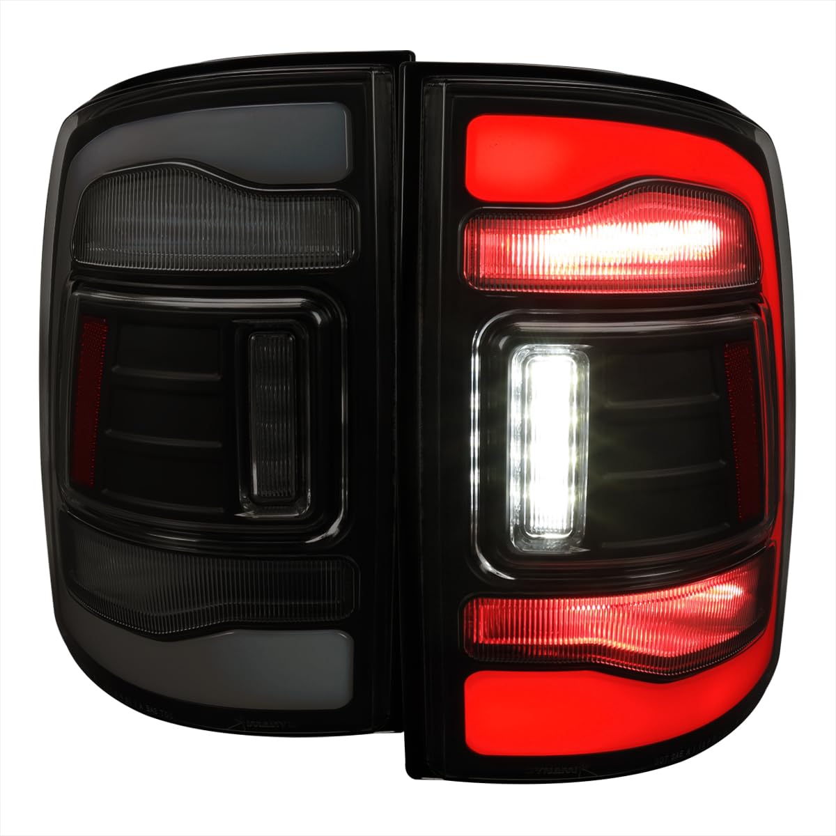 Black Smoke LED Tail Lights SPEC-D TUNING w/White LED Light Bar Compatible with 2009-2018 Dodge Ram 1500/2500/3500, Left + Right Pair Assembly