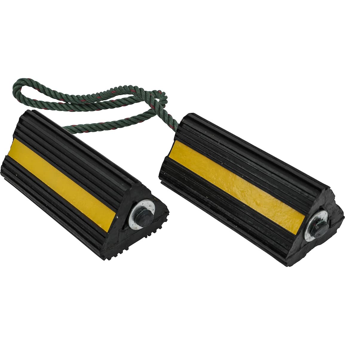 Heavy Duty Buyers Products WC24483 Wheel Chock Set – 4x4x8" Rubber Wheel Chocks with 36 Inch Nylon Rope, Rust & Chemical Proof, Reflective Tape, for Trucks, Utility Vehicles, Ground Support Equipment