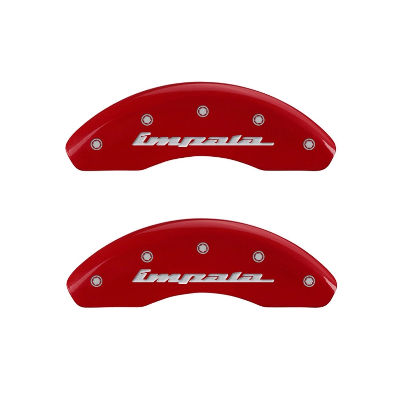 MGP 'IMPALA' Caliper Covers 14050SIMPRD Engraved Caliper Cover with Red Powder Coat Finish and Silver Characters, (Set of 4)