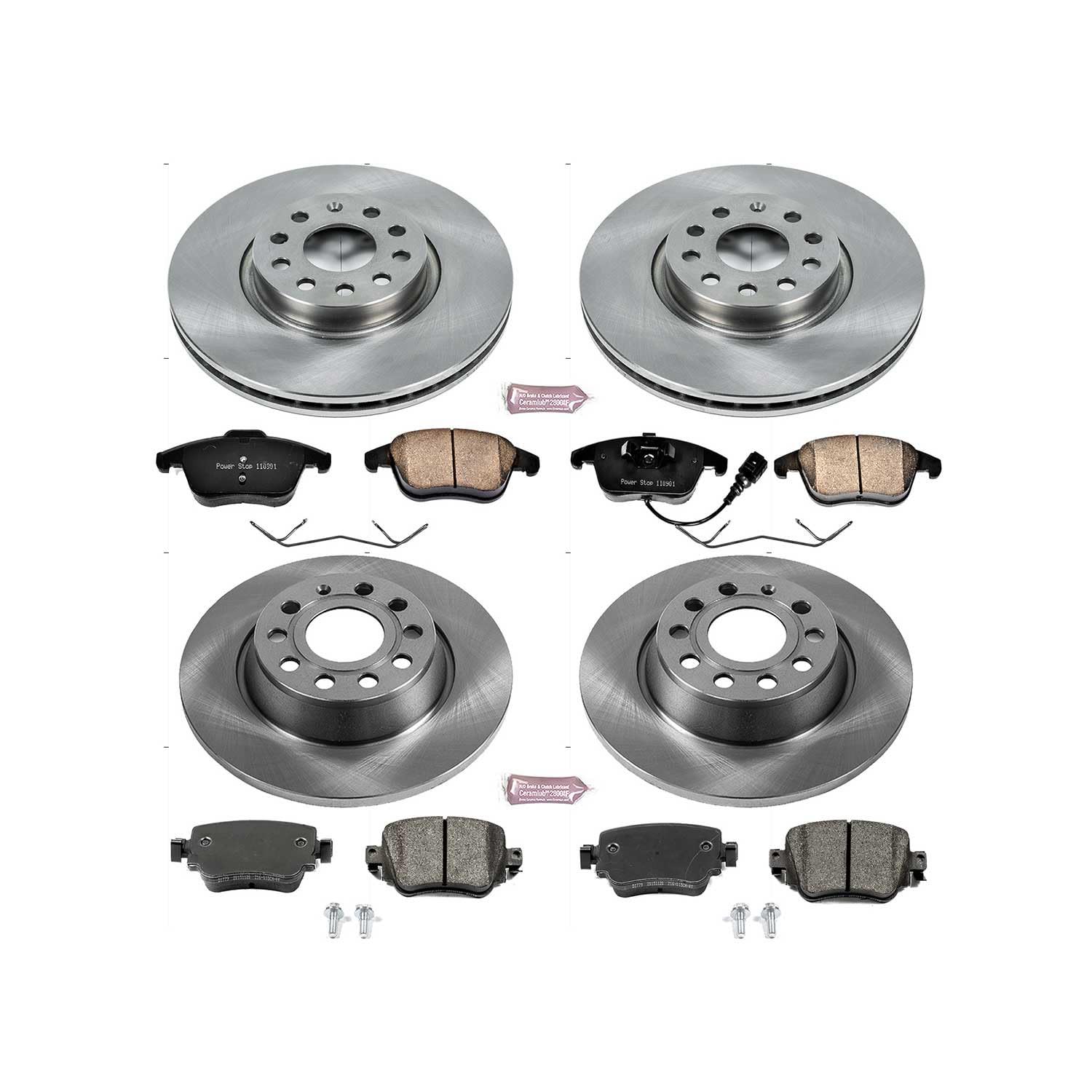 Power Stop KOE7537 Front and Rear Replacement Brake Kit-OE Brake Rotors & Ceramic Brake Pads For Audi Q3 2016-2018, Audi Q3 Quattro [Model Specific] 2016-2018