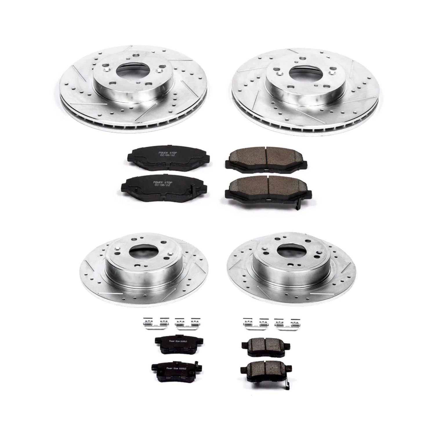 Power Stop K2744 Z23 Carbon Fiber Brake Pads Front and Rear with Drilled & Slotted Brake Rotors Kit For Honda Accord 2008-2010 [Model Specific]