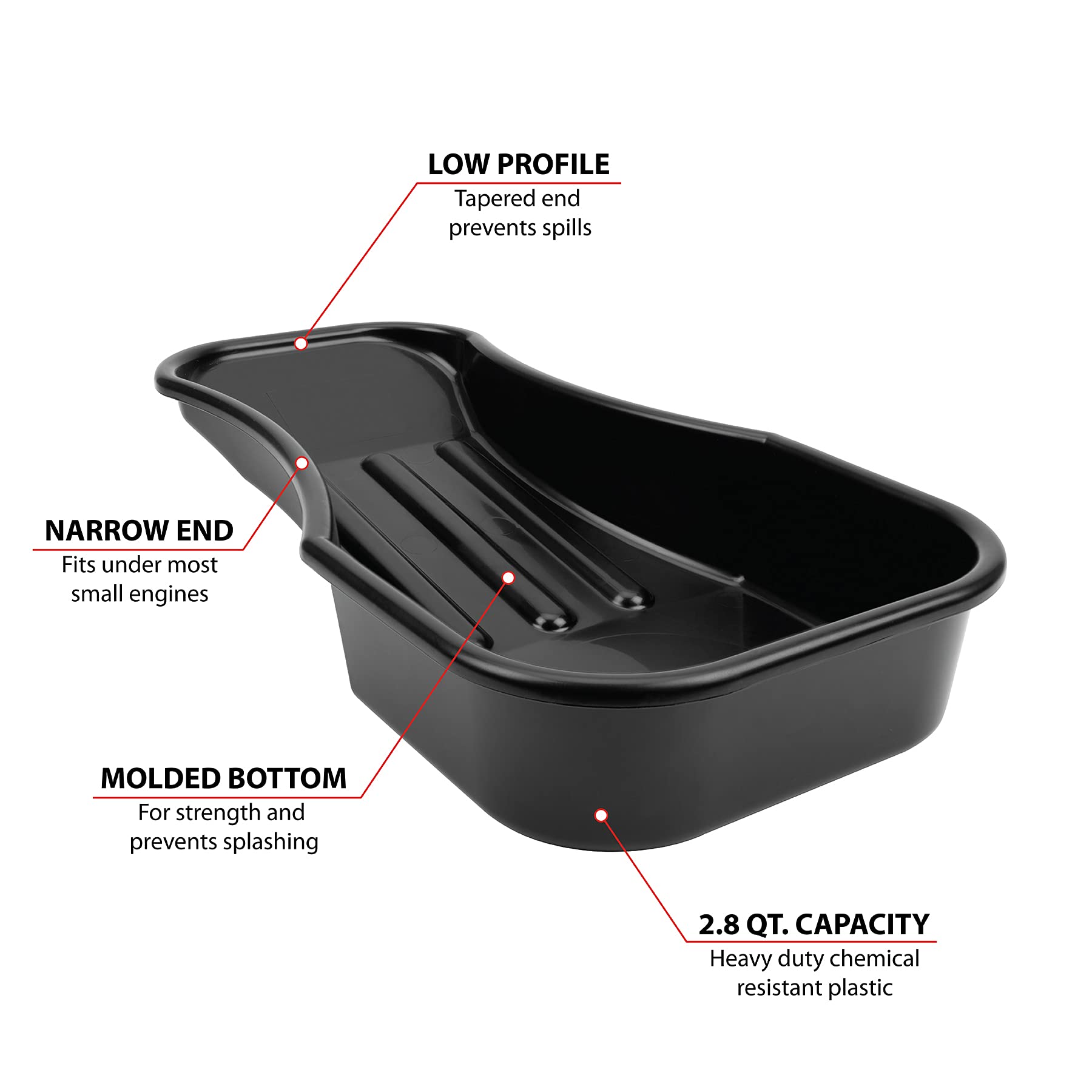 2.8 Quart Performance Tool W4073 Heavy Duty Oil Drain Pan with Splash Guard and Tapered Spout for Lawn Equipment and Motorcycles