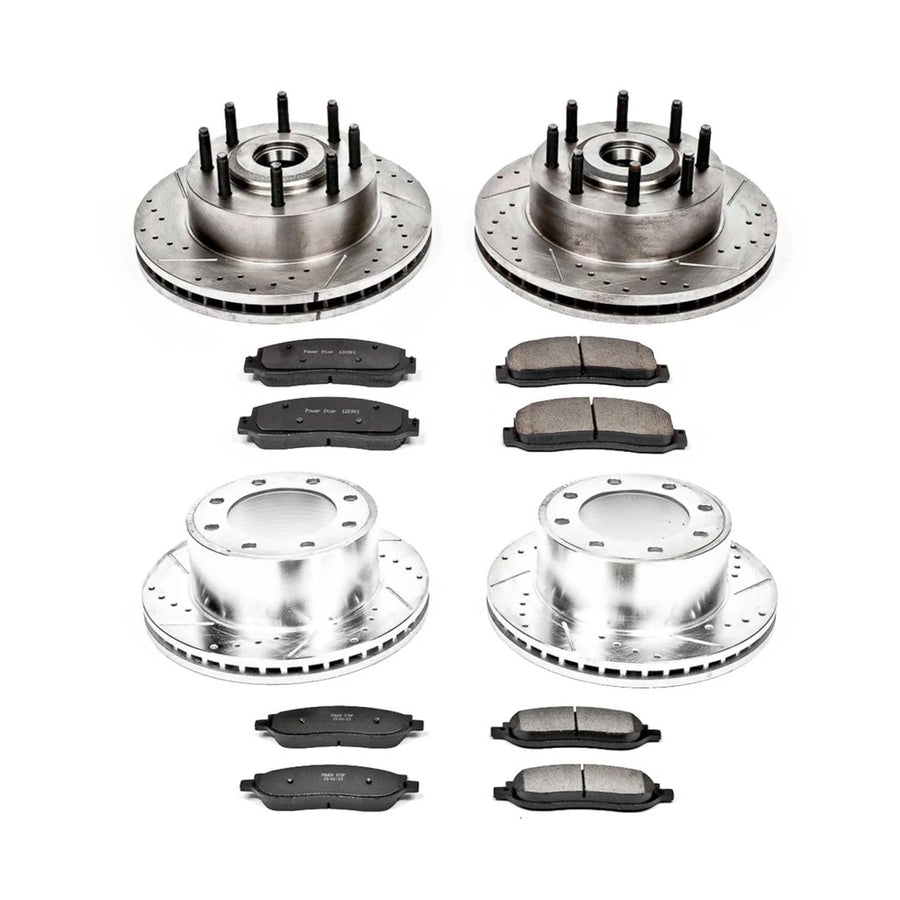 Power Stop K1797 Z23 Carbon Fiber Brake Pads Front and Rear with Drilled & Slotted Brake Rotors Kit For Ford F-250 Super Duty 2005-2007, Ford F-350 Super Duty 2005-2007 [Model Specific]