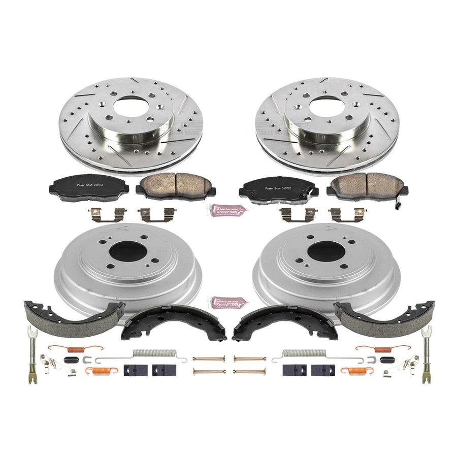 Power Stop K15247DK Z23 Carbon Fiber Brake Pads Front and Rear with Drilled & Slotted Brake Drums Kit For Honda Insight 2010-2014 [Model Specific]