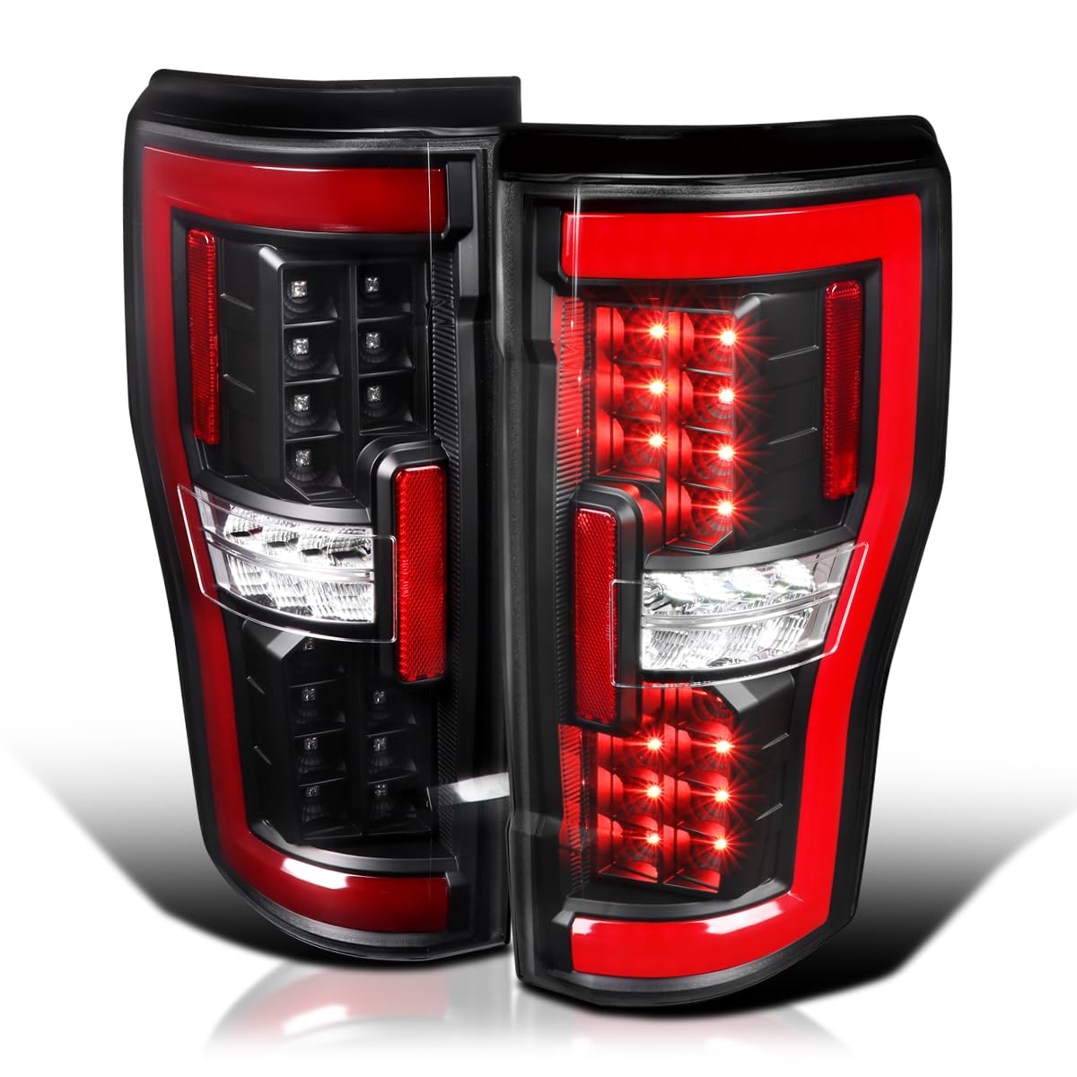 Matte Black SPEC-D TUNING LED Tail Lights w/Red LED Tube Compatible with 2017-2019 Ford F250/350/450/550, Left + Right Pair Tail Lamp Assembly