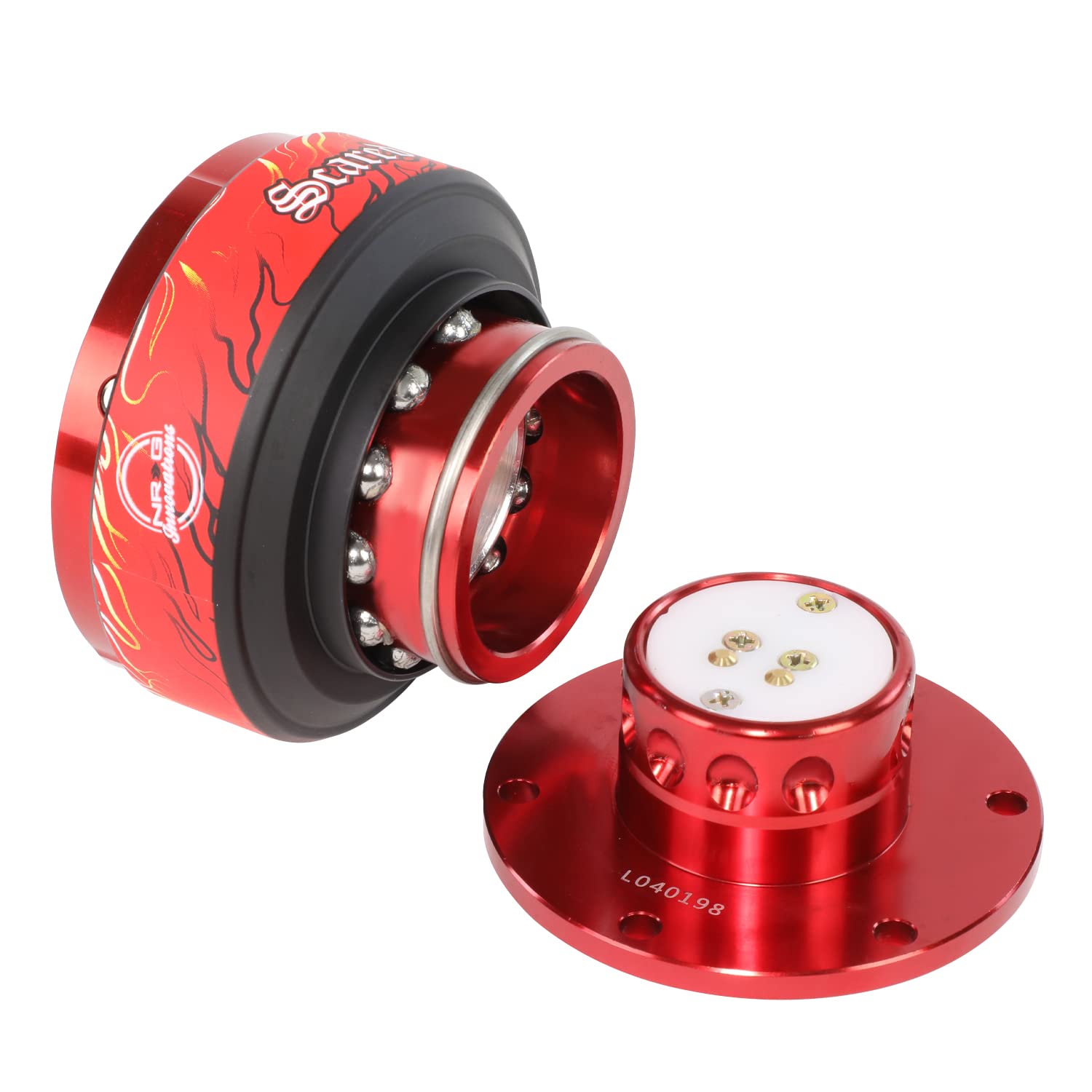 GEN 2.0 NRG Innovations Steering Wheel Quick Release Adapter, With Mounting Bolts & Allen Key, 6 X 70mm / 6 x 74mm Bolt Pattern, Red Body/Red ring with Litteral Collab, NRG-SRK-200RD-LITT