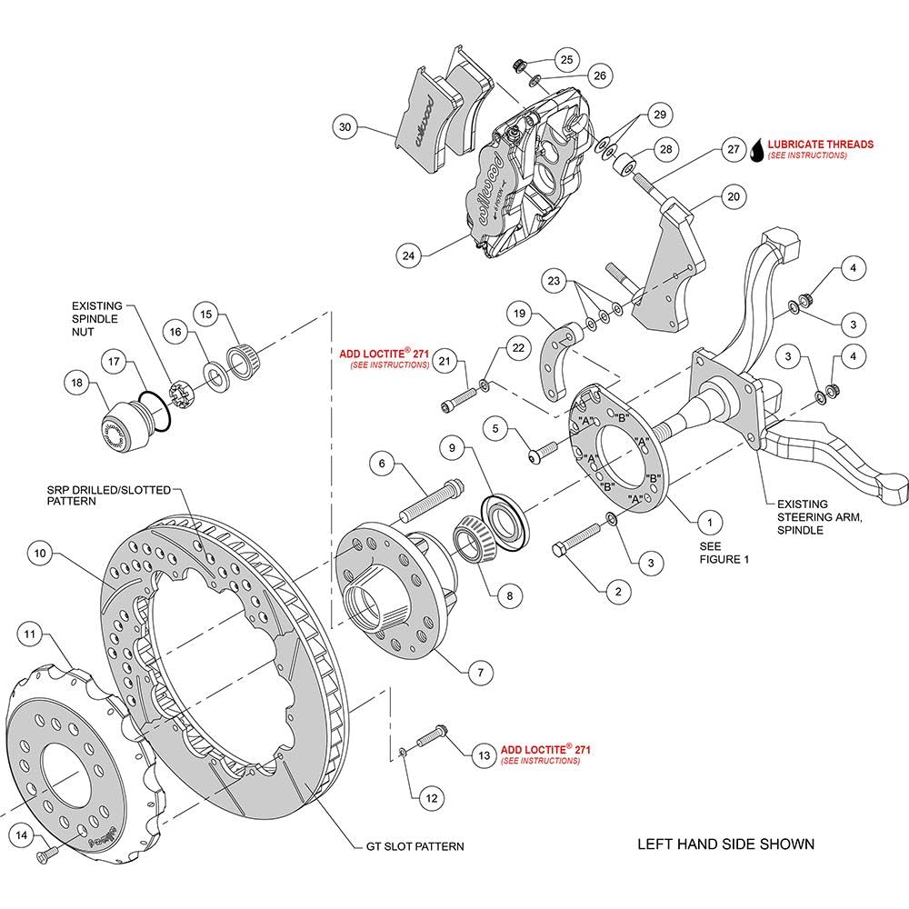 140-12638-D WILWOOD FNSL6R Front Hub Kit,14.00", Drilled 65-69 Mustang, V8 Drum Spindle
