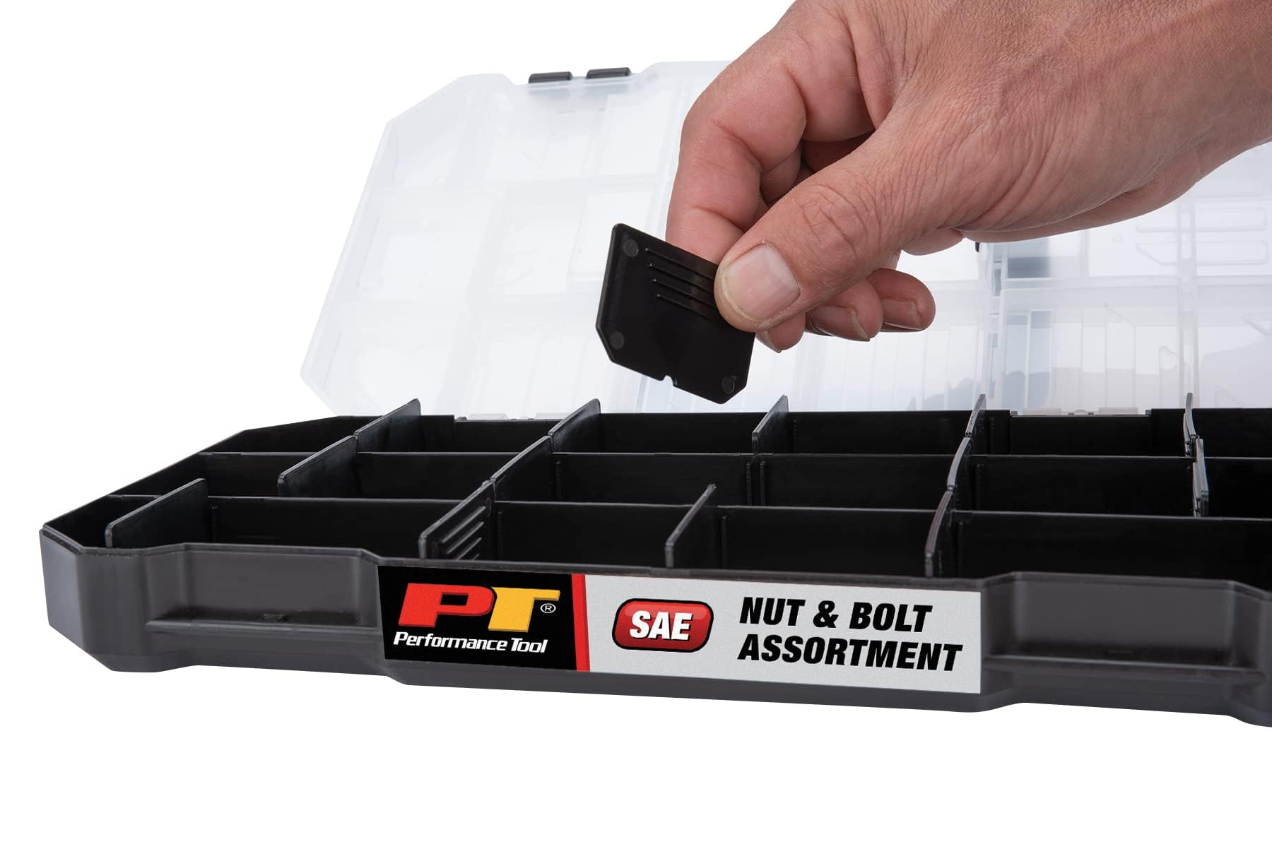 W5264 Performance Tool 740pc Hardware Assortment Kit with SEA & Metric Nuts, Bolts & Washers, Stacking Interlocking Clear Lid Bins for Maximum Portability, Black