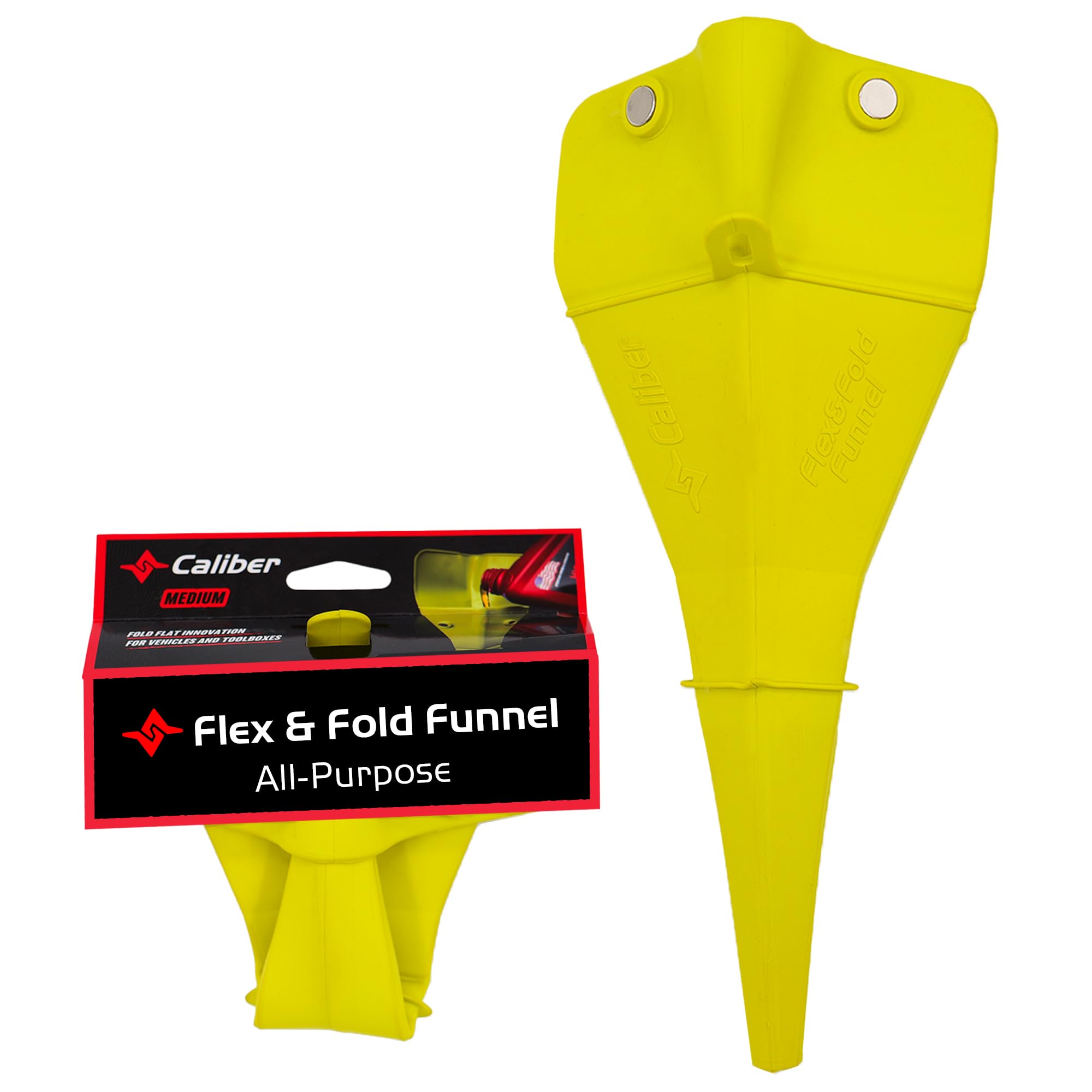 Flex & Fold Caliber, Flexible Funnel for Automotive Use, Medium Funnel for All Purpose Fluid Transfers, Yellow