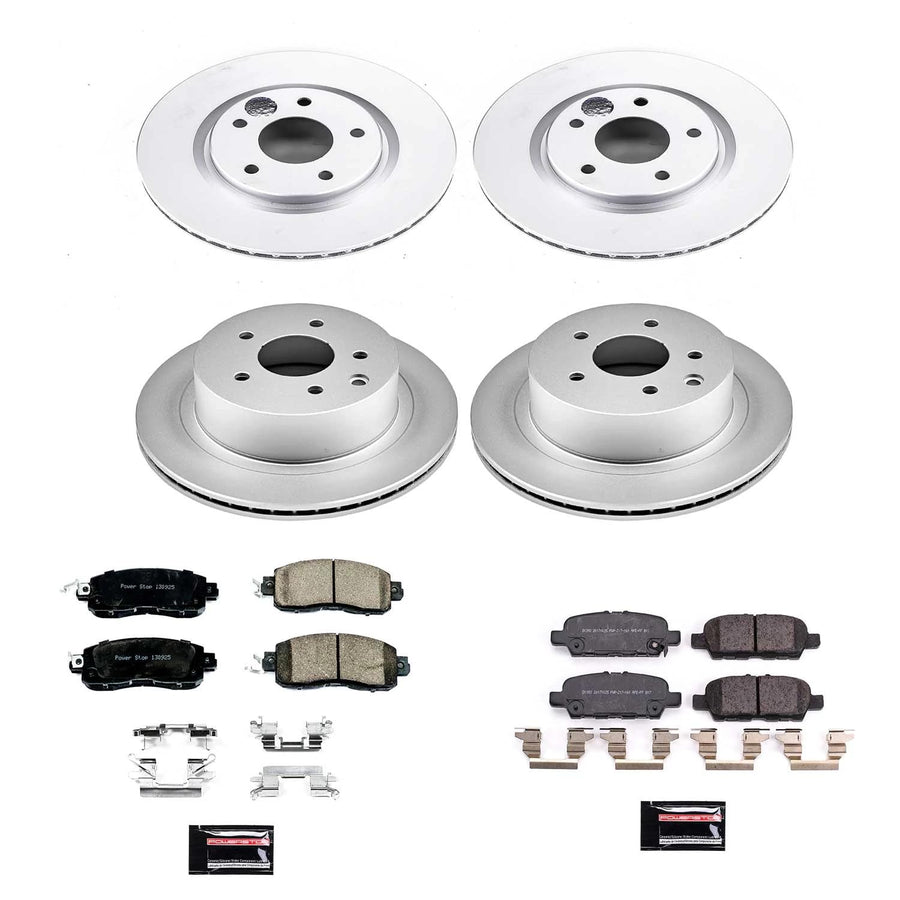 Power Stop Z17 CRK8288 Front and Rear Coated Rotor Brake Kit-Coated Rotors and Ceramic Brake Pads For Nissan LEAF 2014-2017 [Model Specific]