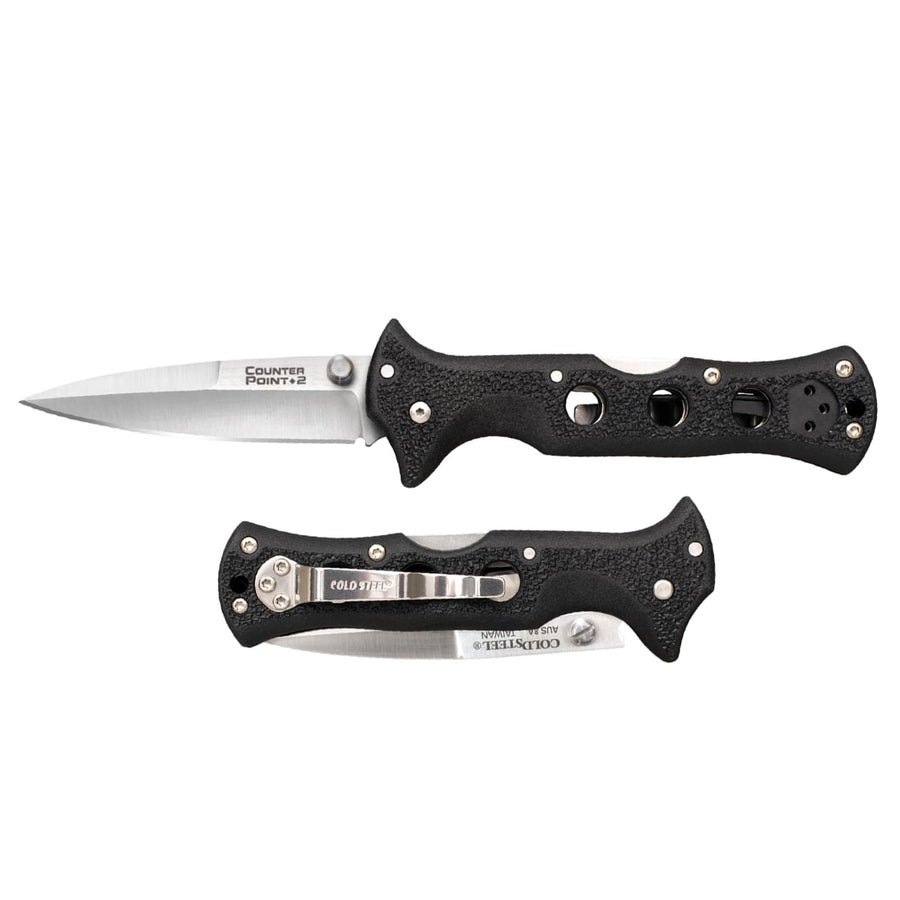 COLD STEEL 2 Counter Point 3" Japanese AUS8A Razor-Sharp Blade 3.875" Griv-Ex Handle Narrow Blade Folding Knife w/Tri-Ad Locking Mechanism